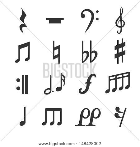 Music notes vector symbols set. Diez and flat musical signs illustration