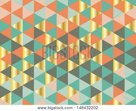 Seamless pattern with triangles with cool and warm pastel colors and golden elements. Colors of trendy Christmas palette.
