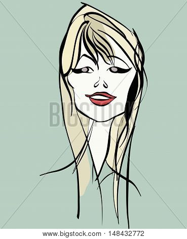 sketch of the head of a girl with long hair color