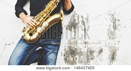 Jazzman Musical Artist Playing Saxophone Concept