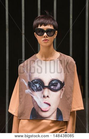 Beautiful Model Posing During Milan Fashion Week