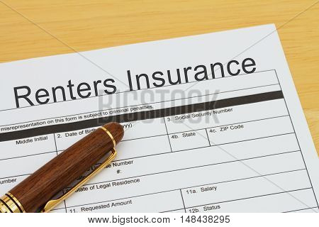 Applying for a Renters Insurance Renters Insurance application form with a pen on a desk