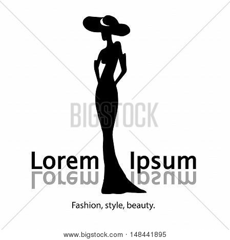 Fashion woman in dress and hat isolated on white background