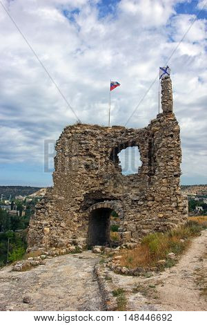 ruins of old ancient turkish stone fortress in Crimea near Sevastopol