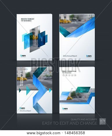Brochure template layout, cover design annual report, magazine, flyer, leaflet in A4 with blue triangles, arrow, ribbon with overlap effect for business and technology. Vector mega set.