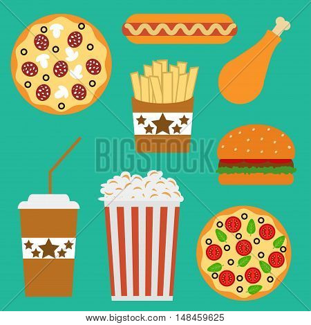 Flat fast food menu icons of pizza