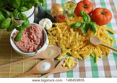 all ingredients on table for make fresh pasta