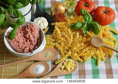 all ingredients on table for make fresh pasta