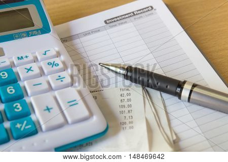 Close Up Of Receipt Paper And Caculator, Payment