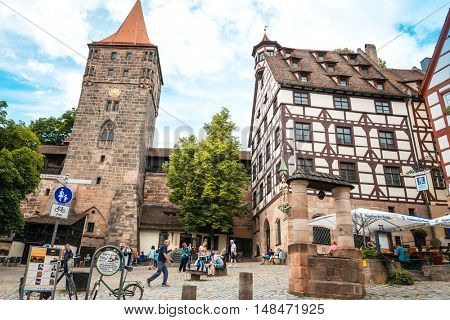 NUREMBERG, GERMANY - July 6, 2016. Street view of Nuremberg Cityscape, It is the second-largest city in Bavaria, GERMANY