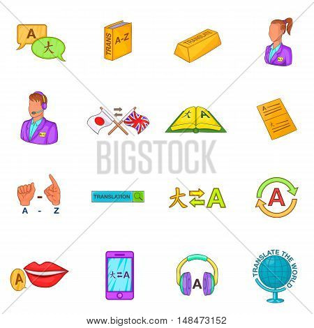 Translator icons set in cartoon style. Language interpreter set collection vector illustration