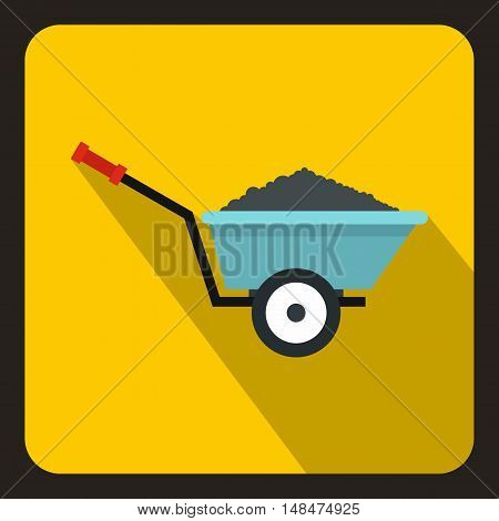 Wheelbarrow with ground icon in flat style on a yellow background vector illustration
