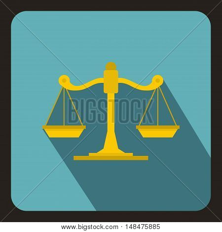 Scales of justice icon in flat style on a baby blue background vector illustration