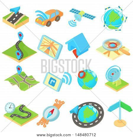 Navigation icons set in isometric 3d style style. Location on terrain set collection vector illustration.