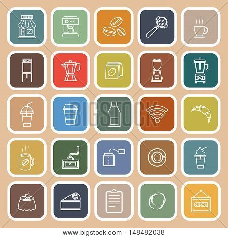 Coffee shop line flat icons on brown background, stock vector