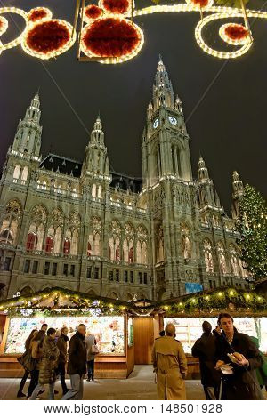 VIENNA AUSTRIA - NOVEMBER 21 2013: Christmas market at the Town hall. There are over 20 official marketplaces near main sightseeing of the city.