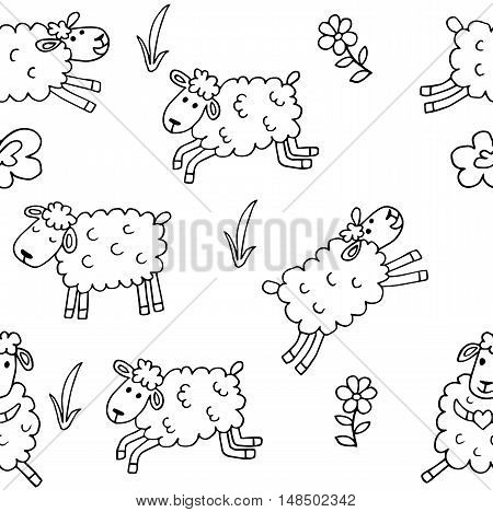 high quality original trendy vector Seamless pattern with sheep for coloring