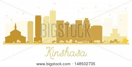 Kinshasa City skyline golden silhouette. Simple flat concept for tourism presentation, banner, placard or web site. Business travel concept. Cityscape with landmarks