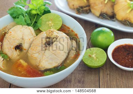 Tom Yum striped snakehead fish. Thai Food