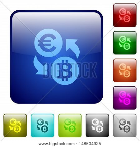 Set of Euro Bitcoin exchange color glass rounded square buttons