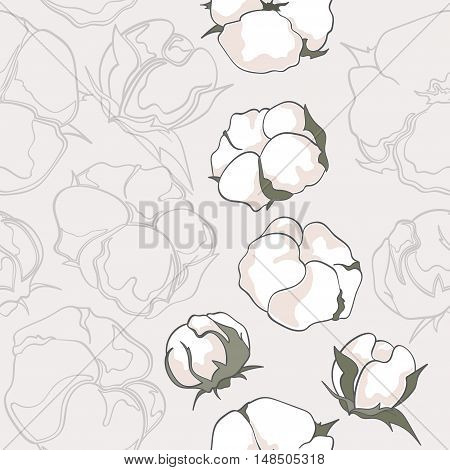 Seamless pattern with hand drawn cotton flowers vector illustration