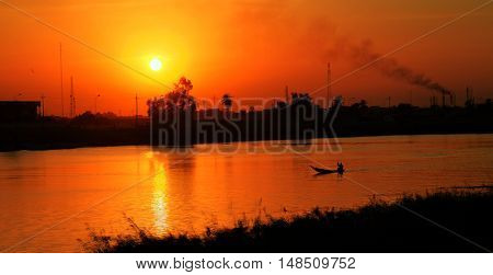Landscapeof Euphrates river in Nasiriyah city at the sunset Iraq