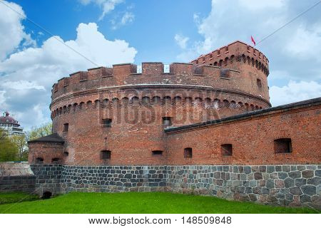 Tower of Der Dona now museum of Amber. Part of the german defensive fortifications in the Konigsberg. After Second World War Konigsberg was called Kaliningrad and became part of Russia.