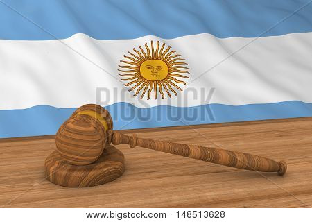 Argentinian Law Concept - Flag Of Argentina Behind Judge's Gavel 3D Illustration