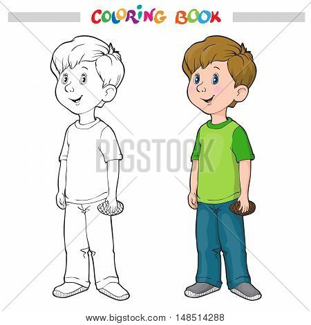 Coloring book or page. Outline Of A Cartoon Boy.