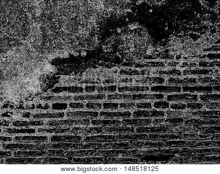 pattern of dark scary old broken brick wall background, halloween wallpaper, process imitation pen sketch white on black, line art graphic illustration for halloween poster or card decoration
