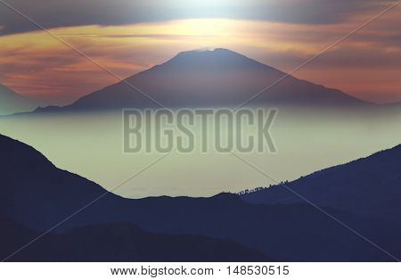 Inspiring landscapes scene at sunrise in  Java island, Indonesia.