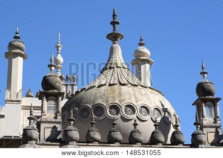 Domes of the famous Eastern inspired Brighton Pavilion, built in Victorian times for Royal seaside escape