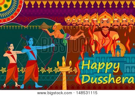 vector illustration of Happy Dussehra festival background forIndia holiday