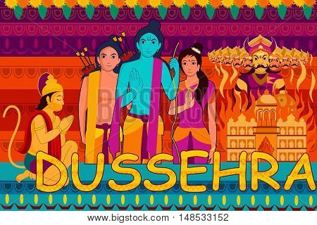 vector illustration of Happy Dussehra festival background forIndia holiday