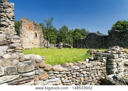 The archeological area of Castelseprio (Varese Lombardy Italy): ruins of a village destroyed in the 13th century. Unesco World Heritage Site.
