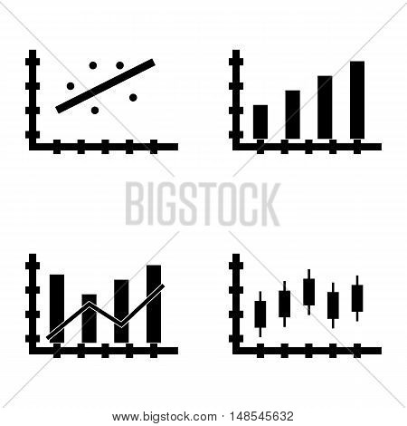 Set Of Statistics Icons On Candles Chart, Dynamics Graph, Scatter Chart And More. Premium Quality Ep