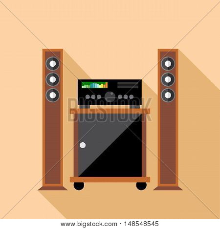 Digital vector hi-fi audio system with monitors and furniture, flat style