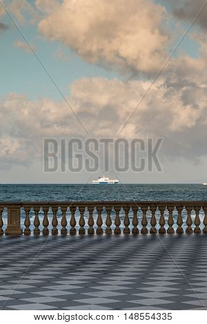 Livorno' S Mascagni Terrace And White Ferry-boat In Background, Tuscany - Italy