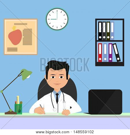 Portrait of male heart doctor working at his office.