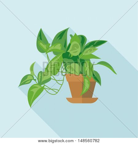 Digital vector green decorative office plant with brown pot, flat style