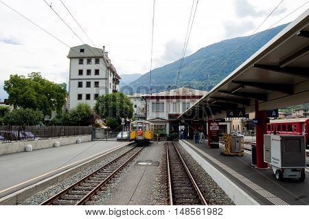12 july 2009-tirano-italy-tirano station the departure point of the red train of berninasuisse