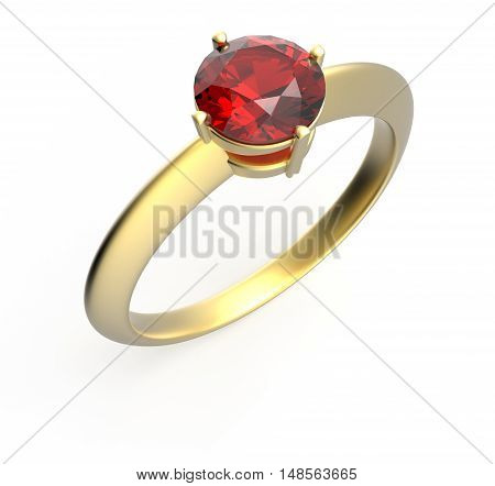Wedding ring with a diamond. Isolated on white background. 3d digitally rendered illustration
