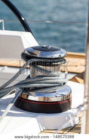 Rope around the capstan on a sailboat