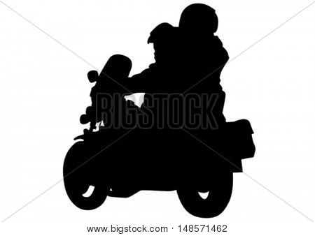Silhouettes of motorcycl and baeuty women on white background
