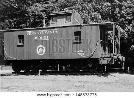 Altoona, Pennsylvania USA - June 13, 1964.  Pennsylvania Caboose N-6B # 9801901 At The Horseshoe Curve 1964