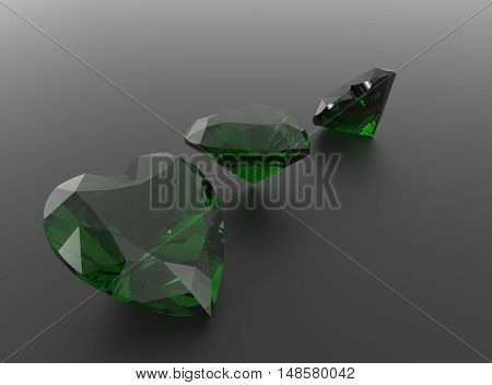Diamonds on a gray background. 3D rendering