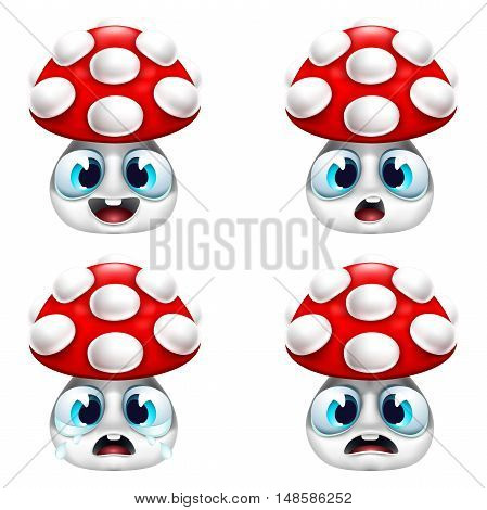 Funny cartoon mushroom smile with big eyes set