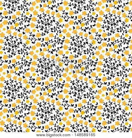 Vector floral seamless pattern with yellow flowers and leaves. Elegant floral background.
