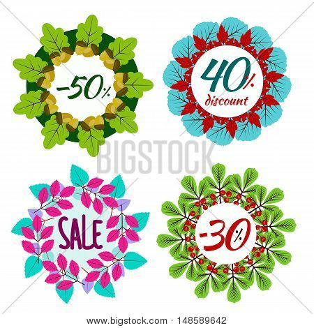 Autumn wreath sales discount. Set of vector frames isolated. Design elements from leaves. Banners for autumn holidays.
