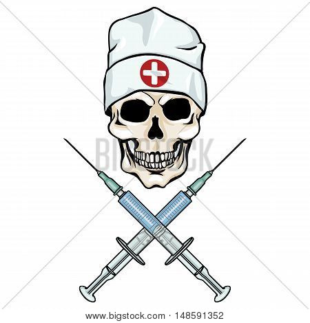 Vector Character - Skull Doctor And Crossed Syringes